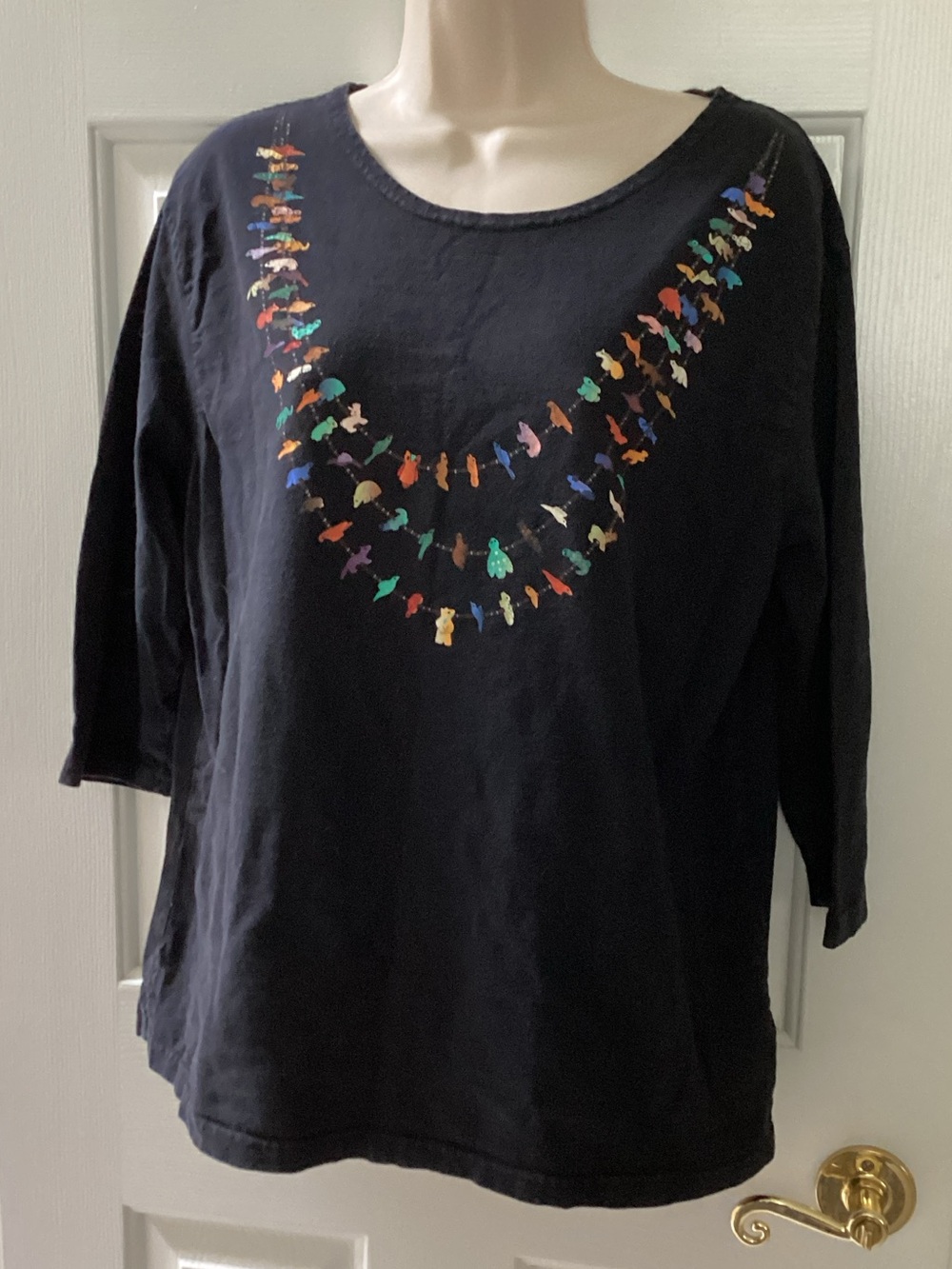 SABAKU 3/4 sleeve art wear top Southwestern Folkloric Whimsical